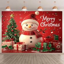 1 Striscione natalizio con pupazzo di neve a scacchi rossi e bianchi, bacche di agrifoglio e fiocchi di neve in tessuto di poliestere, adatto per feste, matrimoni e famiglie sia in ambienti interni che esterni, senza elettricità, disponibile in varie misure, decorazione natalizia, telo di sfondo natalizio.