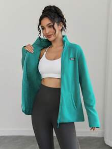 1 pieza Chaqueta de forro polar para mujer, chaqueta delgada con cuello alto con cremallera, transpirable y cálida, adecuada para senderismo, viajes y deportes de esquí en primavera, otoño e invierno - Verde - Ver 4