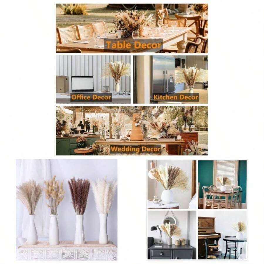 Piezas Ramo De Hierba De Pampa Seca, Plantas secas Artificiales Decorativas Hogar, Perfecta Decoracin Minimalista para Sala de Estar, Cocina, Dormitorio, Boda, Fiestas - Beis - Ver 1