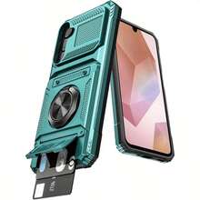 Heavy Duty Shockproof Hard Phone Case With Metal Stand And Card Slot, Compatible With Apple 17, 16, 15, 14, 13 Pro Max, Galaxy S25, S24, S23 Ultra Plus FE, A14, A15, A16, A17, A25, A35, A55, A26, A36, A56, And Series - Green - View 3