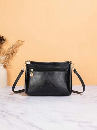 Bolso cruzado de mujer de cuero vintage con cierre de cremallera, bolso cuadrado pequeño, adecuado para el uso diario