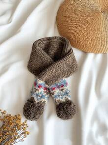 1 件儿童交叉挂球针织围脖，时尚男童秋冬围巾，婴儿围脖保暖