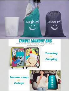 Sac à linge de voyage extra large, sac de rangement pour vêtements avec cordon de serrage, sac à linge de voyage robuste, panier à linge facile à installer, essentiels de voyage, 4 couleurs disponibles, motif clair, fermeture à cordon, résistant aux déchirures et en polyester de haute qualité, pliable, convient pour les voyages, les dortoirs, les croisières, le rangement, le sac à linge, le sac de rangement