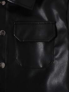 Boys' Simple & Versatile PU Leather Jacket, Long Sleeve Collar Outerwear, Fashionable Casual Soft & Comfortable Spring/Autumn Coat - Black - View 4