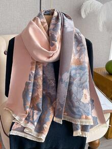 1 件女士优雅提花仿羊绒保暖围巾，时尚百搭空调房毯，秋冬优雅外套披肩，适合日常搭配 - 彩色 - 查看 8