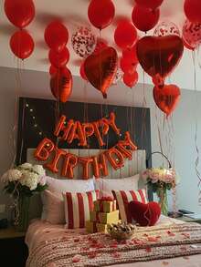 36件組紅色主題裝飾氣球，16英吋紅色「Happy Birthday」字母鋁箔氣球，18英吋紅色心形氣球，鋁箔亮片氣球，10英吋紅色乳膠氣球 - 紅色生日快樂 - 查看 3