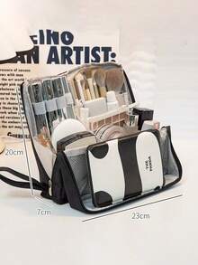 1 Stück Kosmetiktasche aus PU-Leder Material, vertikale Ausführung mit großer Kapazität und Mehrfachtaschen, tragbare Aufbewahrungstasche, vertikale Kosmetiktasche mit Fächern