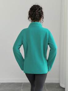 1 pieza Chaqueta de forro polar para mujer, chaqueta delgada con cuello alto con cremallera, transpirable y cálida, adecuada para senderismo, viajes y deportes de esquí en primavera, otoño e invierno - Verde - Ver 3