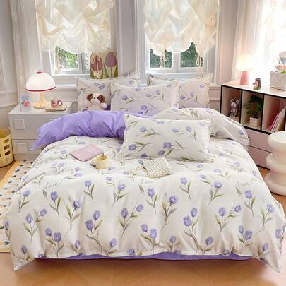 新しい純粋な増粘起毛綿ベッド 4 点セット肌に優しいツイル綿ドミトリー 3 点セット洗浄綿シーツとキルトカバー