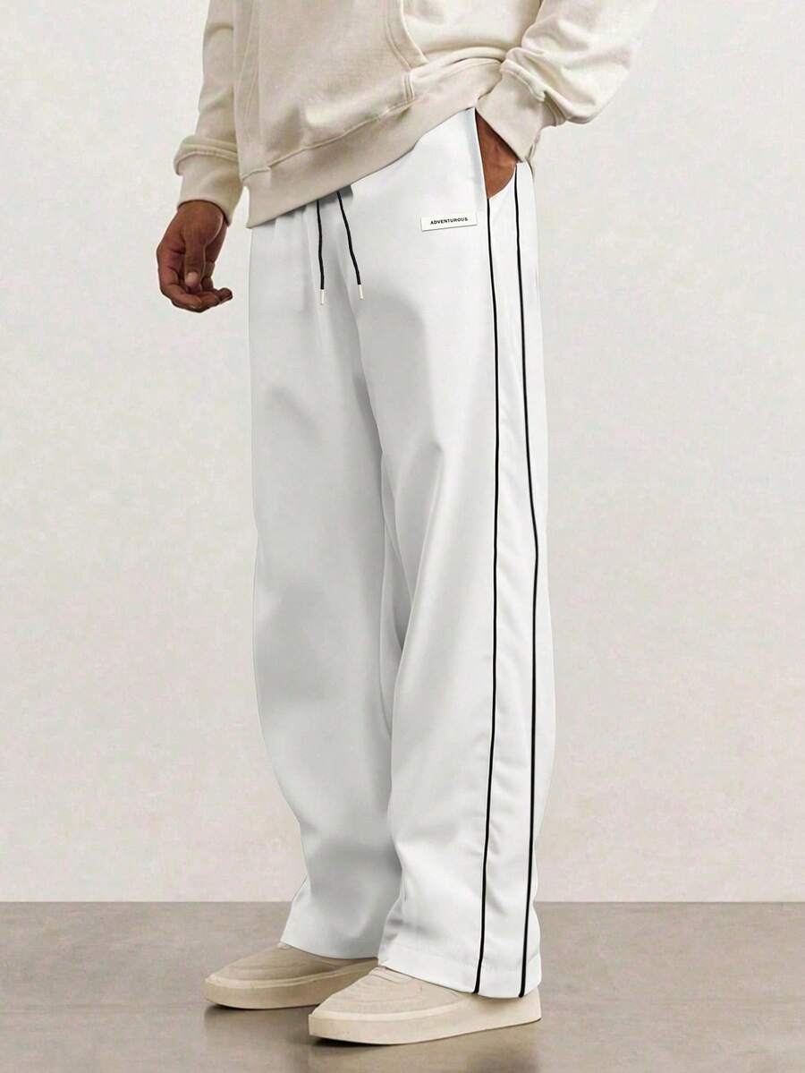 Pantaloni sport respirabili, ușori, cu dungi, casual, pentru bărbați, de vară, la modă, versatili și cu picior drept - alb - Vizualizare 1