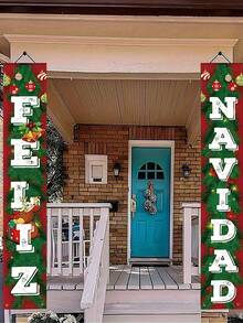 1 套西班牙语“Feliz Navidad”双语英语-西班牙语节日横幅，/金铃铛和花环图案 - 门墙装饰，适合圣诞节，新年前夜派对（易于悬挂），2D 平面，圣诞装饰，圣诞门装饰，圣诞派对装饰，户外圣诞横幅，圣诞装饰，圣诞墙背景，节日圣诞门横幅 - 彩色 - 查看 6