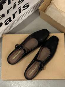 2025新款春夏女士平底拖鞋，软底无后跟凉鞋 - 黑色 - 查看 2