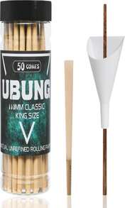 UBUNG Brown Cones 50 Pcs, Classic Flagship Version King Size Brown Slow Burning Pre Rolled Cones With Tips, Rolling Paper Cones, 1 Cone Loader Funnel And Push Rod Included - ColorA - 查看 1