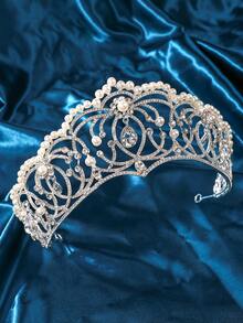 1件水晶珍珠皇冠头饰，新娘婚礼皇冠，适合女士晚宴派对服装 - 銀色 - 查看 4