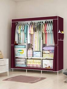 1 件便携式衣柜，多功能时尚衣柜，防尘，独立式衣架带窗帘，卧室、客厅、家居、节日和圣诞节礼物、儿童礼物的储物柜