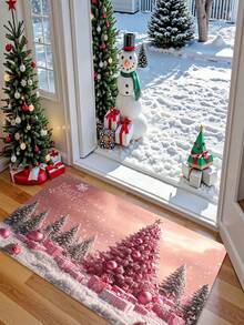 Tapete de Natal de pelúcia rosa (1 peça) para sala de estar, sala de jantar, escritório, sala de informática, quarto, tapete para todas as estações.