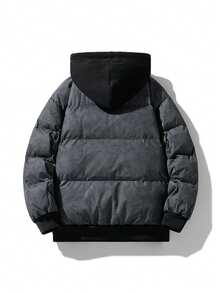 男士连帽加厚棉服，冬季保暖厚款，休闲街头服饰，户外运动 - 黑色 - 查看 2