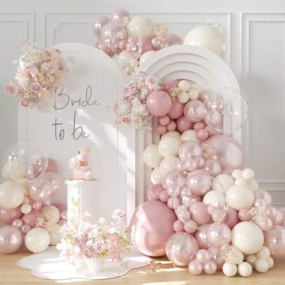 123pcs Pearl Pink Balloon Arch & Garland Kit, Double-Layer Pearl White Balloons, Suitable For Boy/Girl Birthday, Wedding, Christening, Bridal Shower, Engagement Party, Anniversary Decoration