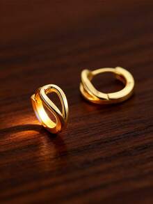 JOJELOO 18K 镀金几何环形耳环 - 雕塑扭曲设计，优雅女士珠宝，新时尚配饰，极简主义造型师的完美礼物 - 金黃色 - 查看 8