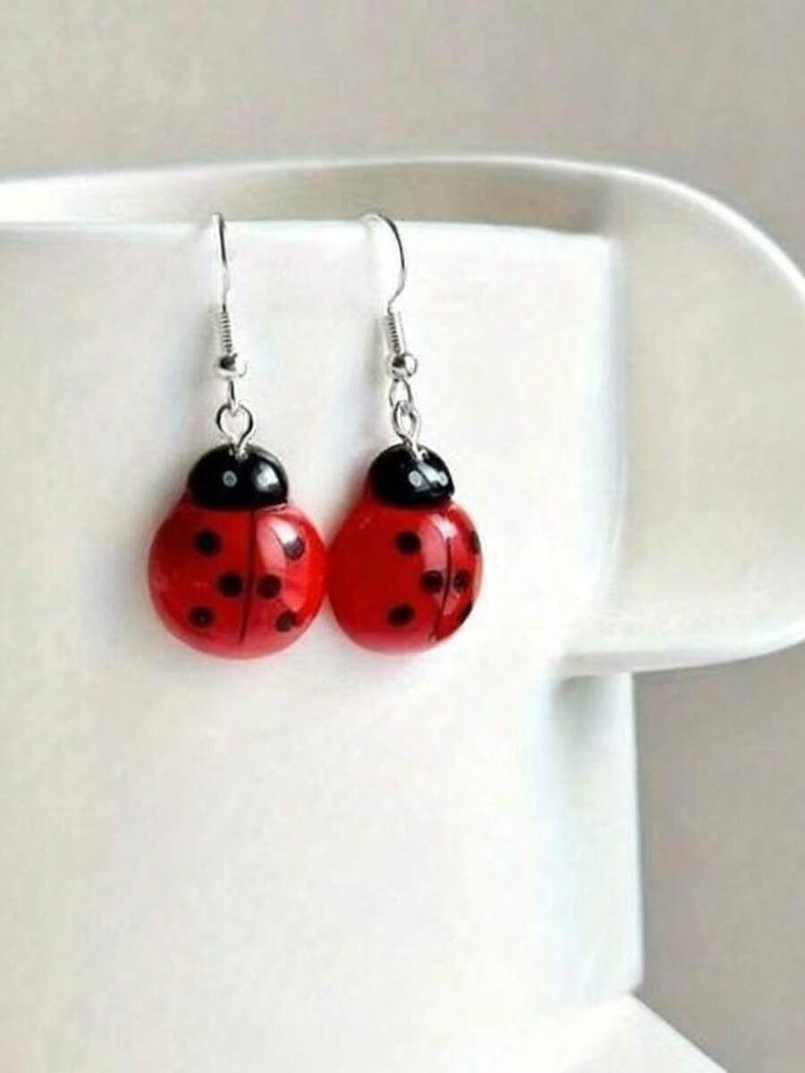 Resin Ladybug Earrings, Y2K Insect Earrings, Weird Earrings