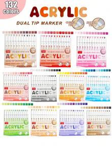 12-Color Set Of Dual-Tip Acrylic Paint Markers, Skin Tone & Pink Shades, 240 Blendable Colors, Soft & Chisel Tips, For Art Students, DIY Painting On Stone/Glass/Fabric/Shoes