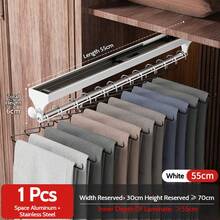 FOOKE 1pc Ivory Pull-Out Sliding Clothes Hanger, Convenient And Multifunctional Wardrobe Storage, With Painted Metal Hangers, Heavy-Duty Adjustable Hanging Rod, Space-Saving Aluminum Hanger Rod, Suitable For Bedroom Closet, Apartment, Dorm - White - View 12