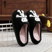 Cozy Plush Halloween Pumpkin Slippers, Non-Slip Fluffy Design - Skeleton - View 3