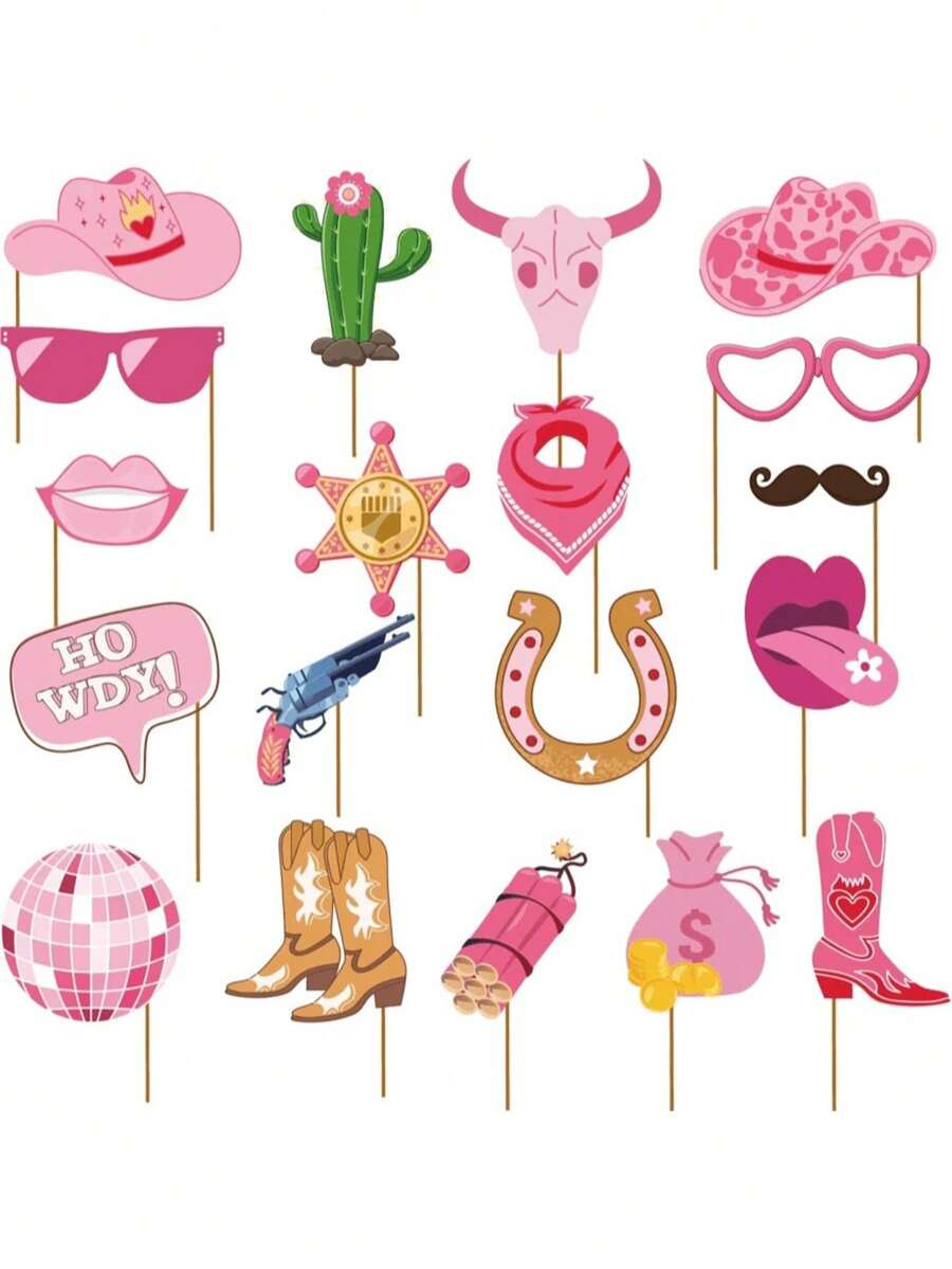 1 Set Western Style Denim Photo Prop Set, Cowgirl Western Party Decorations & Photo Booth Props, Suitable For Wild West Themed Party