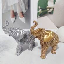 树脂大象装饰雕像，采用珠子和亮片精心制作，非常适合架子、客厅、橱柜装饰、桌面大象装饰 - 點珠象 - 查看 1
