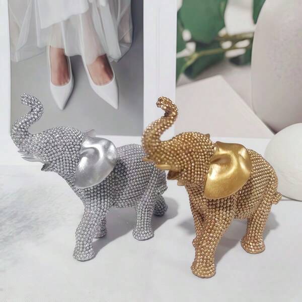 Figura decorativa de elefante de resina, elaborada con cuentas y lentejuelas, ideal para estantería, sala de estar, decoración de gabinete, adorno de elefante de escritorio
