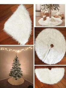 1pc Fluffy Christmas Tree Skirt, White Plush Skirt, Merry Christmas Party, Christmas Tree Decoration New Year Xmas Trees Carpet Decoration,Elegant Fluffy Round Xmas Tree Base Cover, Soft Plush Holiday Decoration, Cozy Winter Home & Party Decor Home Decor Christmas Decorations Room Decor