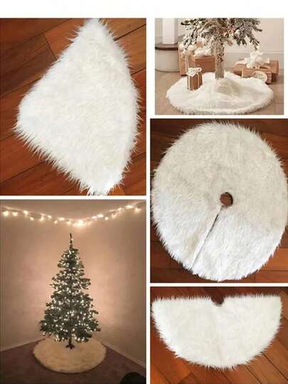 1pc Fluffy Christmas Tree Skirt, White Plush Skirt, Merry Christmas Party, Christmas Tree Decoration New Year Xmas Trees Carpet Decoration,Elegant Fluffy Round Xmas Tree Base Cover, Soft Plush Holiday Decoration, Cozy Winter Home & Party Decor Home Decor Christmas Decorations Room Decor