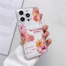 1 pezzo Custodia per telefono con porta carte, design floreale minimalista e slogan, compatibile con serie 17, 11/12/12 Pro, 13/14/15, 13 Pro/14 Pro/15 Pro, anti-caduta 12 Pro Max/13 Pro Max/14 Pro Max/15 Pro Max, custodia morbida 16/16 Pro/16 Pro Max