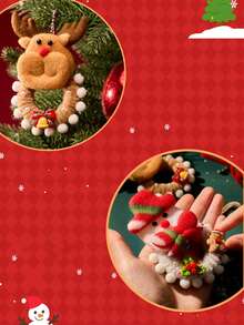 1 Set Christmas Hanging Ornament Craft Kit With Twist Ties & Beaded Chains, Felt Ornament Decorations Of Santa Claus, Christmas Tree, Reindeer, Snowman, Creative DIY Craft For Kids, Children's Gift, Handmade DIY Material Pack, Christmas Decoration Keychain Craft For Kindergarten