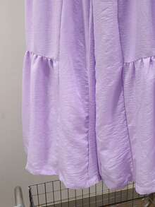 Women's Solid Color Loose Wide Leg Patchwork Design Casual Elegant Pants, Suitable For Spring, Summer, Autumn, Winter, Fashion, Versatile, Suitable For Vacation, Travel, Music Festival, Date, Commute - Purple - View 3