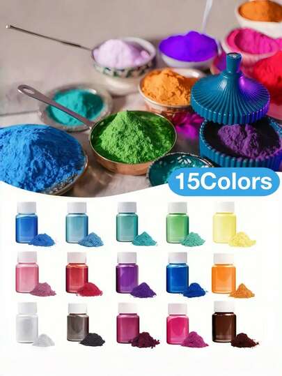 20ml Phenolic Resin Powder In 15 Colors - Vibrant Glitter Dye For Resin Casting, Candle Making, Arts & Crafts - DIY Supplies, Handicrafts | Vivid Colors | Smooth Texture