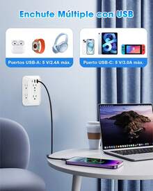 RENDIN Multicontacto,Enchufe de Carga de Tres Lados,Regleta Multicontacto Multifuncional,con USB y Tipo-C, para Hogar, Viajes, Oficina - 2 piezas - Ver 5