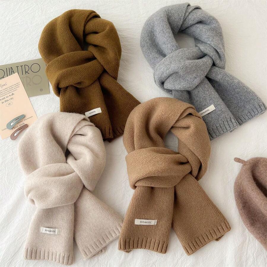 1pc Solid Color Scarf, Fashionable Unisex Knitted Neck Warmer For Winter