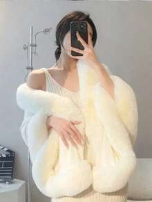 1 Áo choàng ngoài cổ lông chồn giả, Áo khoác len cardigan phong cách cổ điển thanh lịch, Phù hợp mặc sườn xám, đám cưới, Thu/Đông - Nhiều màu - Xem 1