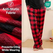 Mens Pajama Pants Soft Flannel Fleece Pajama Bottoms Sleep & Lounge Pants With Pockets And Drawstringhalloween - 黑色和紅色格子 - 查看 5