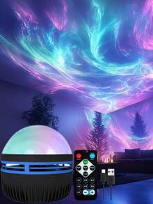 1PC LED Aurora Projector Lamp With Remote Control And Dimming Function - RGB Mood Night Light, USB Powered Ambient Light For Home Decoration, Suitable For Bedroom And Living Room, Perfect Holiday Gift, Bedroom Mood Light | Plastic LED Lamp, Bedroom LED Lamp