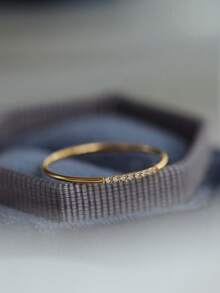 1pc Minimalist Stainless Steel Ultra-Thin 8-Diamond Ring, Suitable For Women's Daily, Festival, And Party Wear - Yellow Gold - View 3