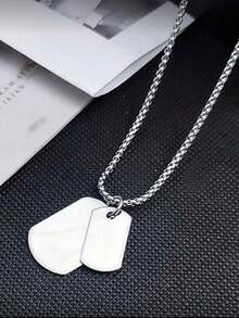 1pc Fashion Mother-Child Dog Tag Pendant Necklace, Beaded Chain Jewelry, Versatile & Streetwear Accessory