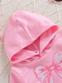 2-teiliges Set für Babymädchen: Süßer rosa Kapuzen-Sweatshirt mit Schleife & Träger-Top kombiniert mit Schleifenhose mit geradem Bein, modisches Outfit für Alltag, Outdoor, Schule, Pendeln, Urlaub, Fotografie