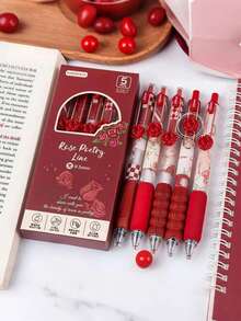 6-Pack, Mobile Rose Gel Pens, Flower Series Soft Grip Black Pens, Black Ink Pressure-Sensitive Pens, Smooth 0.5mm Retractable Black Ink Pens, Cute Back To School Gel Pens, Ballpoint Pens, Writing Stationery Gel Pens, Teen And Adult Home Classroom And Office Writing Pens - Multicolor - View 18