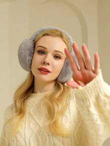 قطعتان/قطعة واحدة من أغطية الأذن الناعمة والفراء، أغطية أذن دافئة وجميلة للطقس البارد، أغطية أذن قابلة للطي كاكسسوار شتوي باللون الأبيض