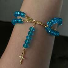 Double Plated Rosary Bracelet - Royal Blue/Gold - View 2