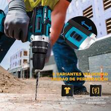Taladro Inalámbrico 48V, 3 Modos de Trabajo, Incluidos Apriete, Perforación e Impacto, 25 Ajuste Esfuerzo de torsión, Con 2 Baterías Y Cargador, Para Madera\/Metal\/Bricolaje,Etc(Auzl\/Nueva Y Mejorada) - albaricoque - Ver 7