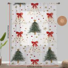 1PC Festive Xmas Tree Bow Dot Christmas Sheer Curtain, Modern Pattern Light Filtering Polyester Voile Rod Pocket Type For Holiday Window & Home Accent. - Multicolor - View 9