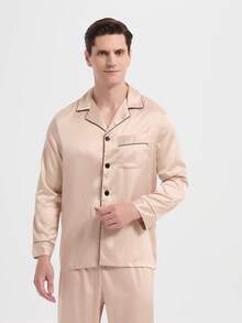 新款男士时尚休闲睡衣套装，秋冬服装 - 香檳色 - 查看 7